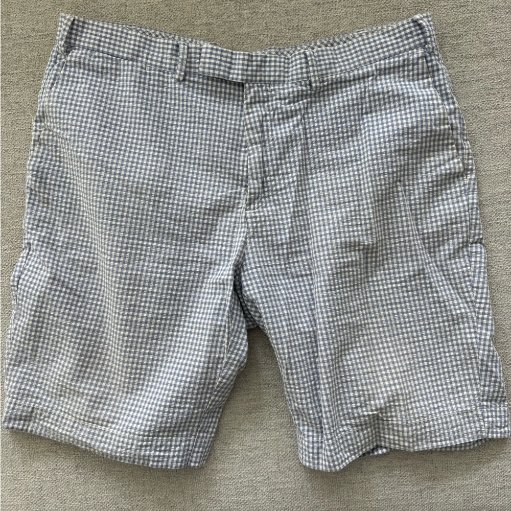 Polo by Ralph Lauren Blue and White Checkered Sear Sucker Flat Front Shorts